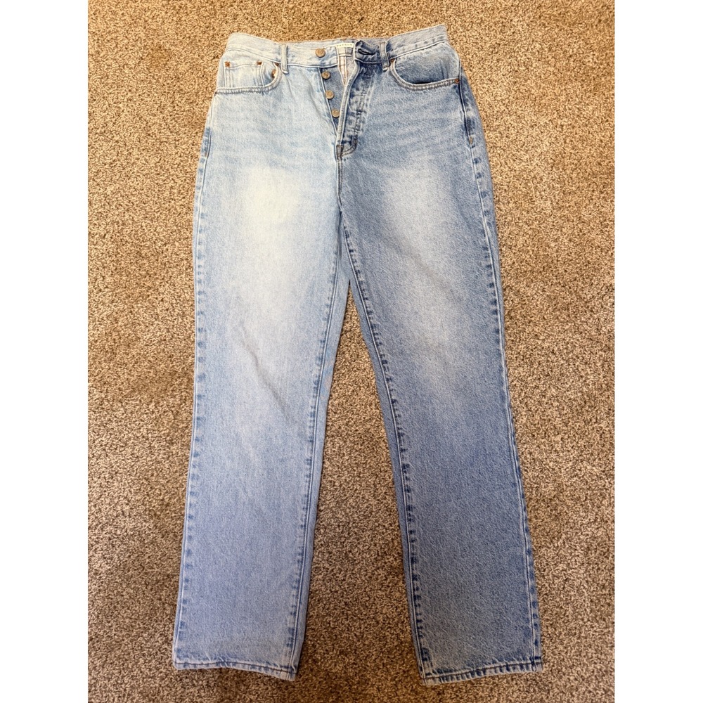PacSun Two Tone Dad Jeans High Waisted Straight Leg Light Wash Blue 27